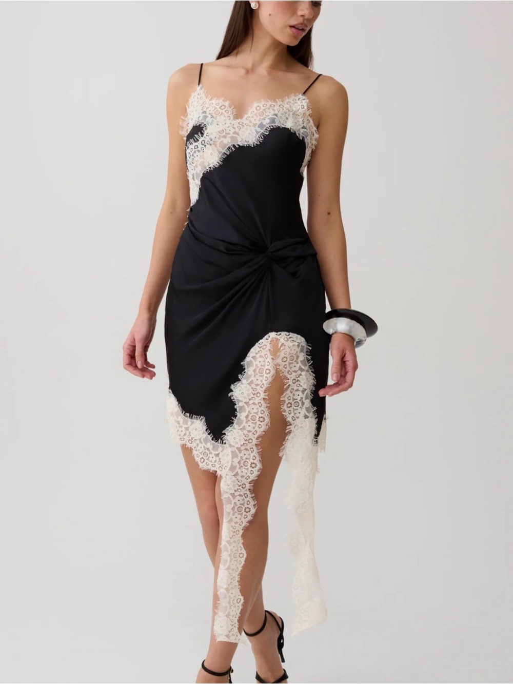 Meshki Amber Satin & Lace Mini Dress